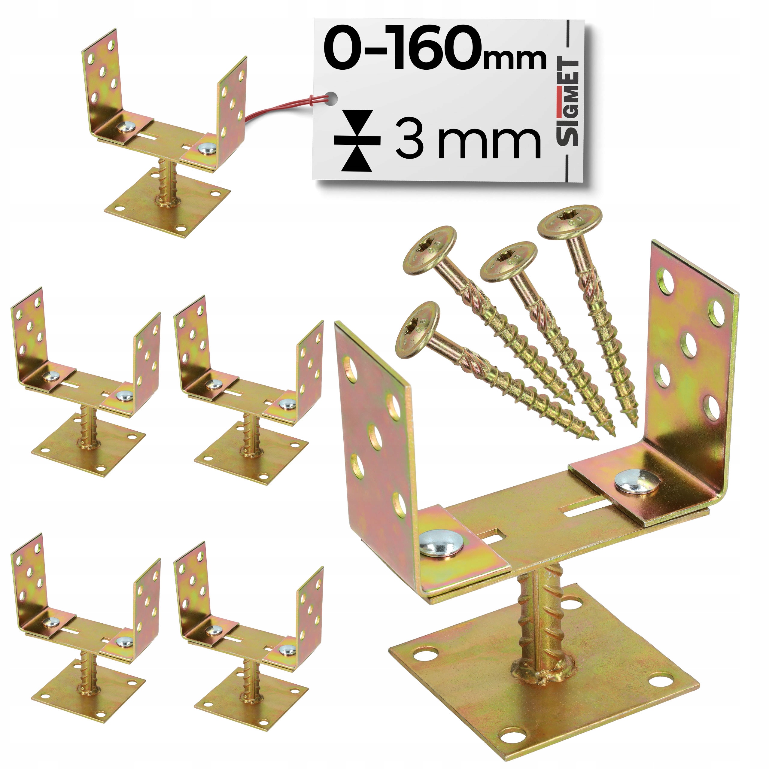 6 x Nastavitelná základna sloupku 0-160 mm pozink šrouby pro montáž