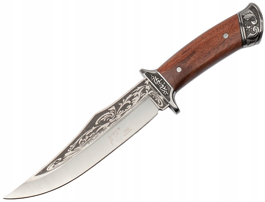 Nóż Myśliwski N220B Zdobiony solidny etui hidden tang turstyczny