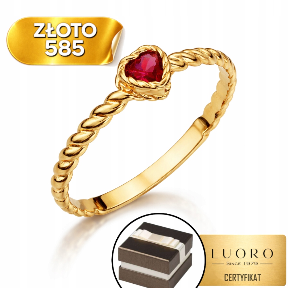 Prstýnek 585 14K Pletený S Rubínovým Srdíčkem R09