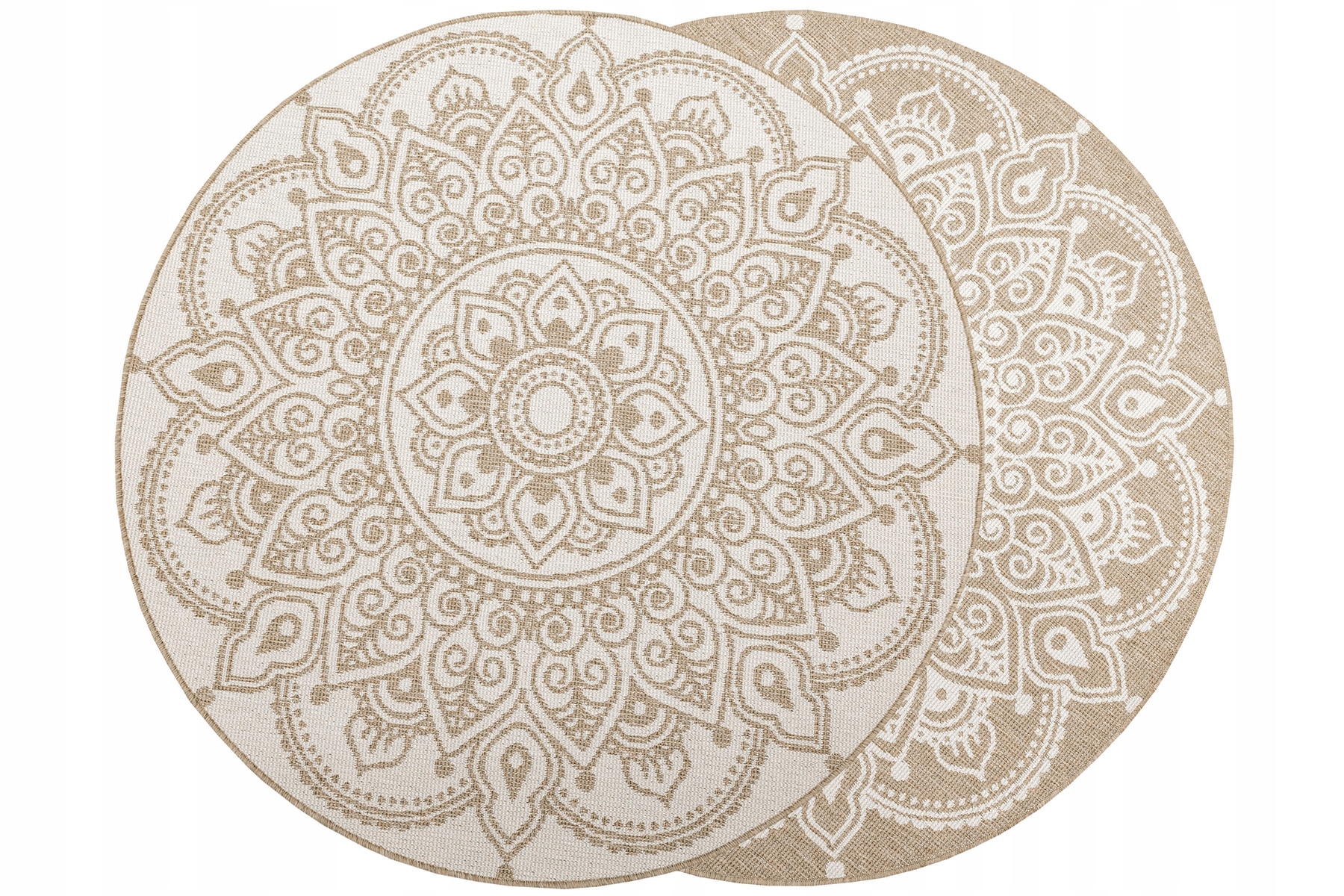 Dywan Zewnętrzny Dwustronny Rozeta Mandala Beż Krem Brussels śr. 140 cm