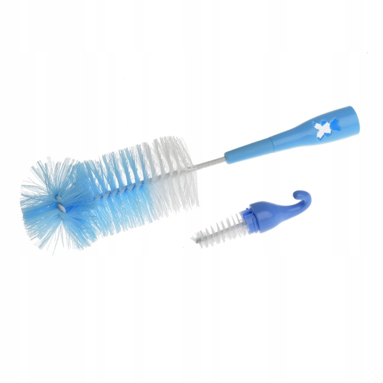 Akuku Szczotka do Mycia Butelek i Smoczków 2w1 Miś Niebieska