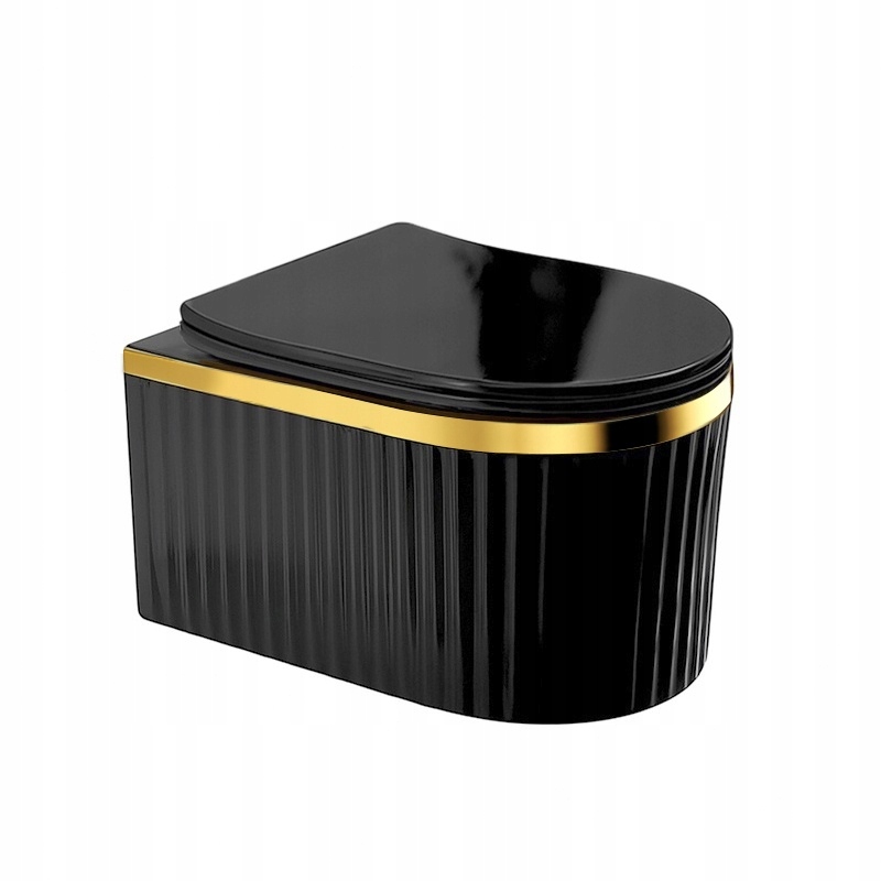 Miska Wc Wisząca Rimless Ryflowana Czarna Deska Wolnoopadająca Duroplast