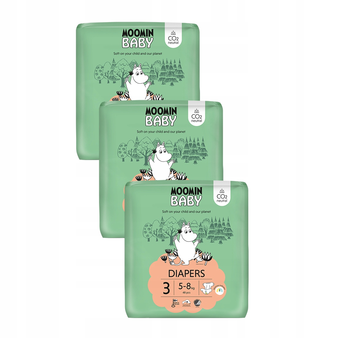 Pieluszki Moomin Baby 3 Midi 5–8 kg 48szt Muumi Oddychające Chłonne