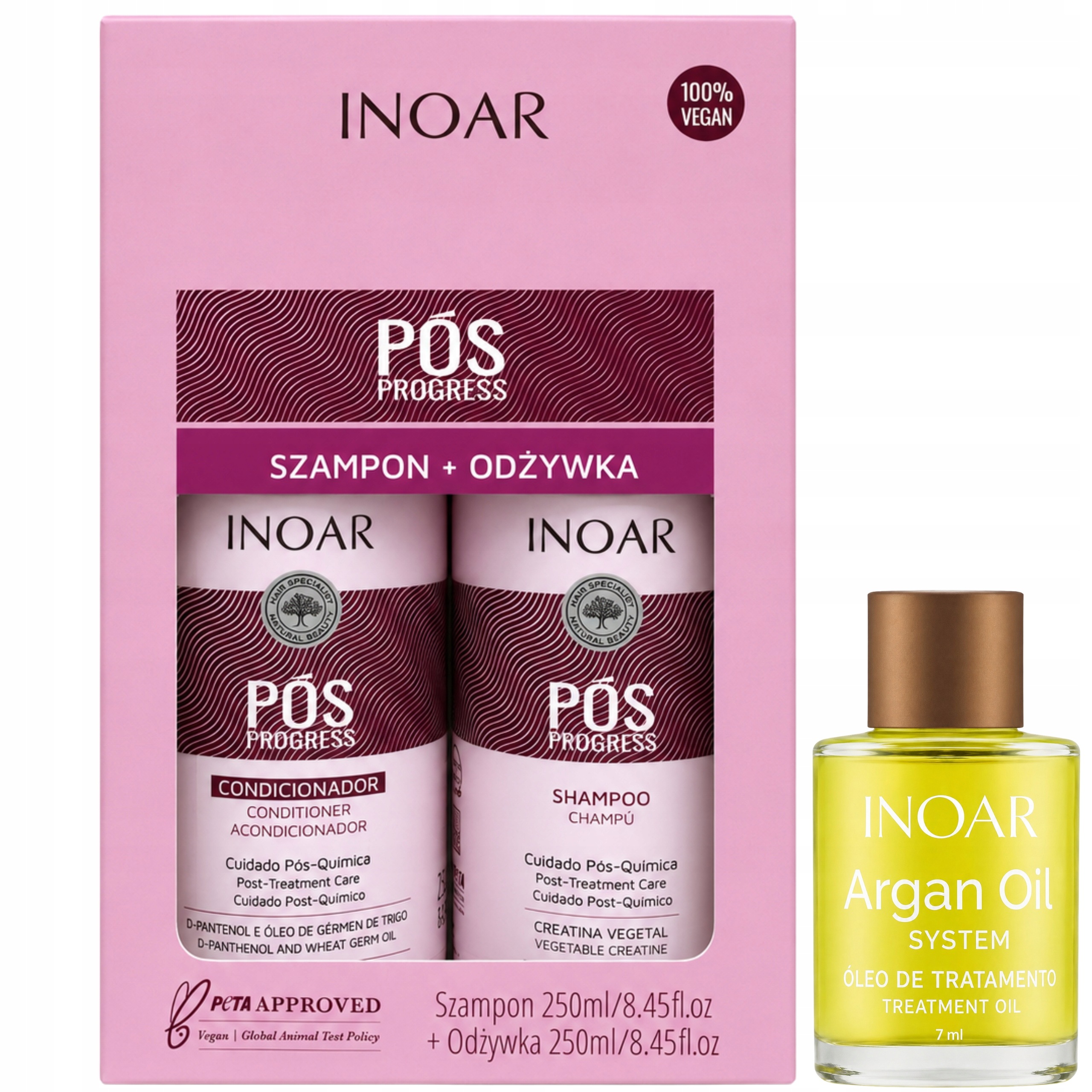 Šampon+Kondicionér po keratinu Inoar Pos Progress Duo Pack 2x250 ml olej 7 ml