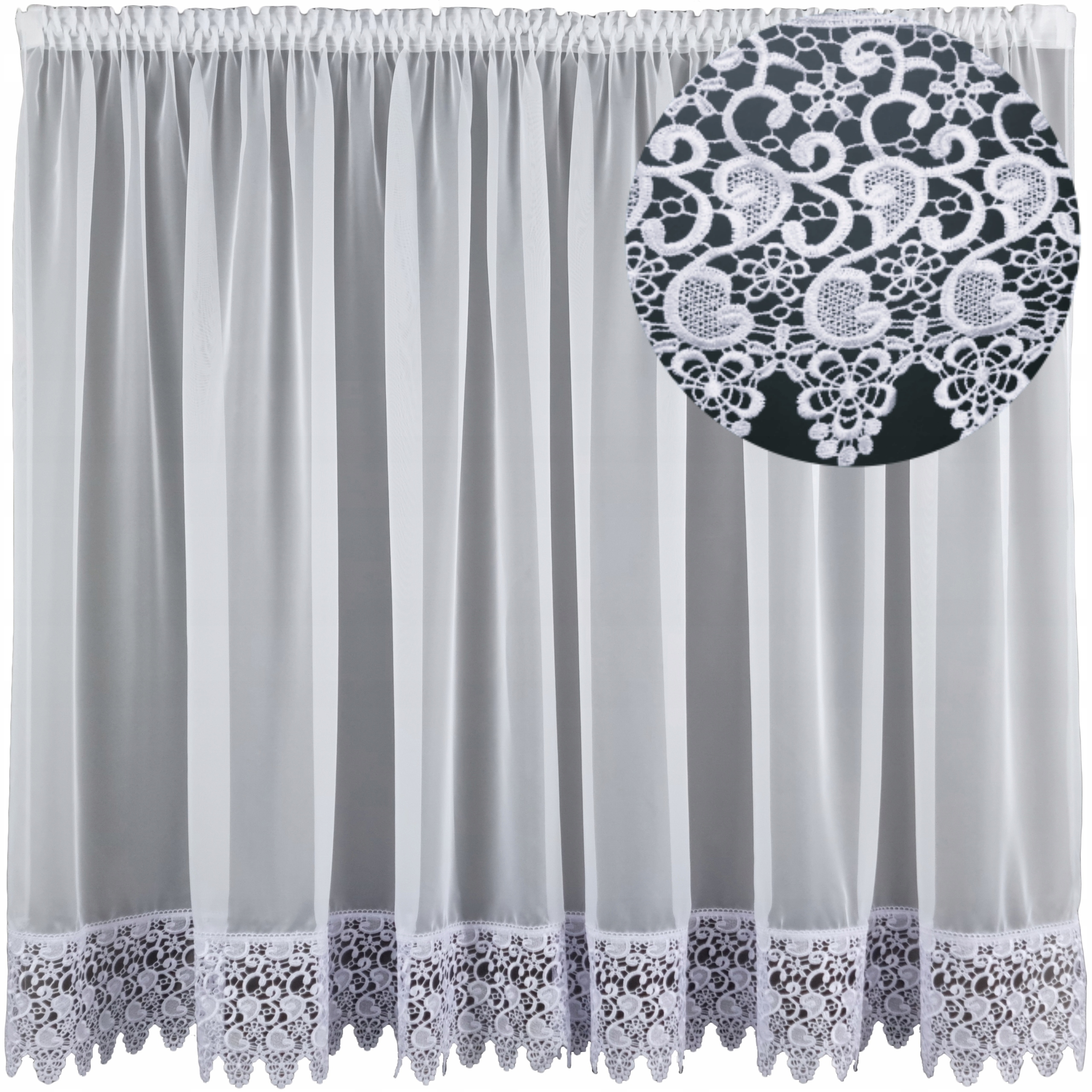 Firana prosta 400x270 gotowa woal taśma szeroka gipiura koronka Maria 20cm