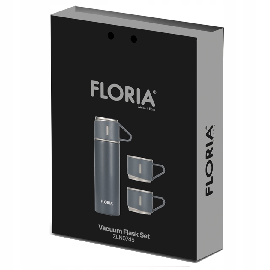 TERMOS TURYSTYCZNY PRÓŻNIOWY 3 KUBKI ZESTAW SZARY 500ML Model Vacuum Flask Set GREY