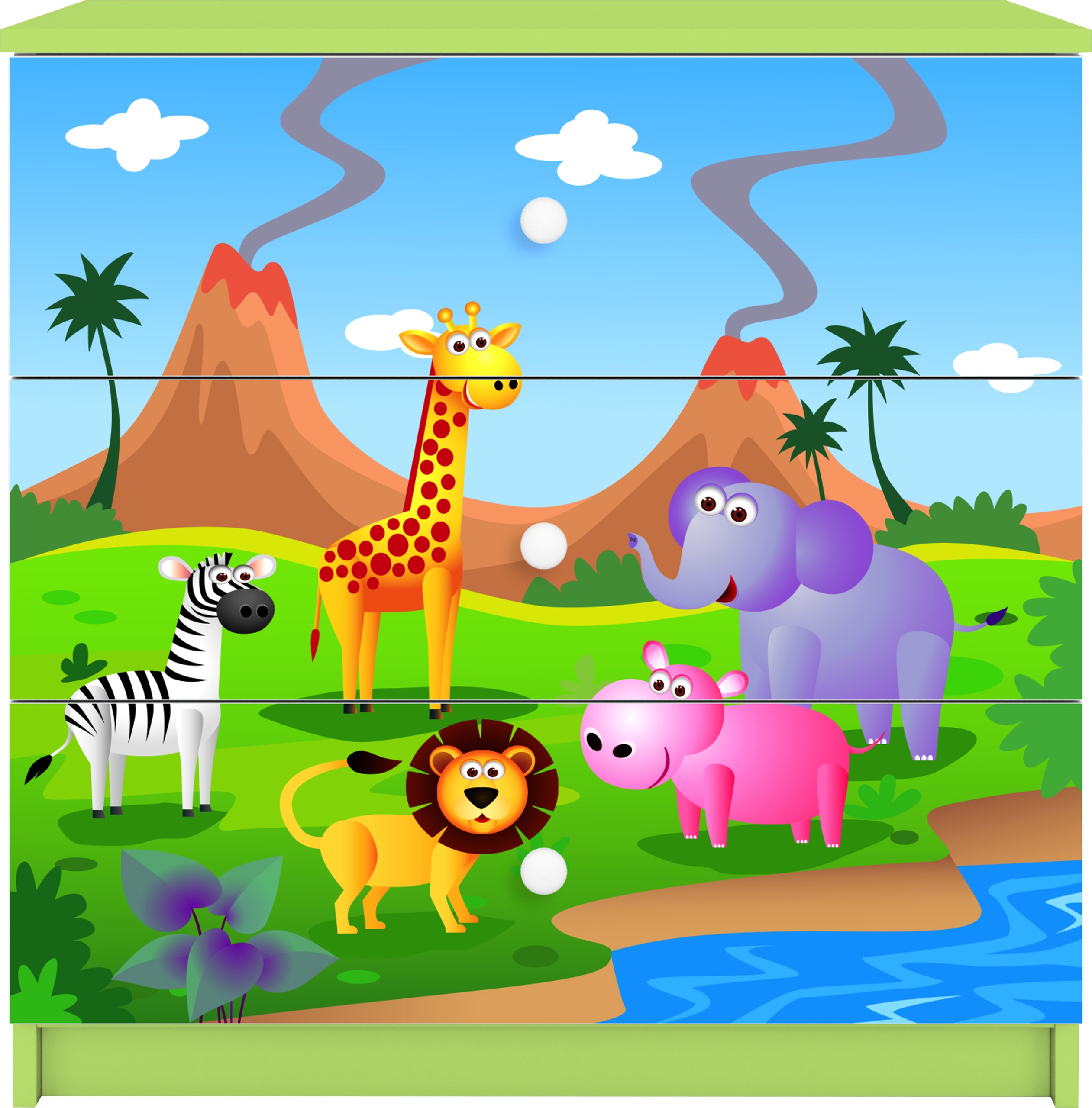 Komoda Babydreams zelená grafika safari 80 cm