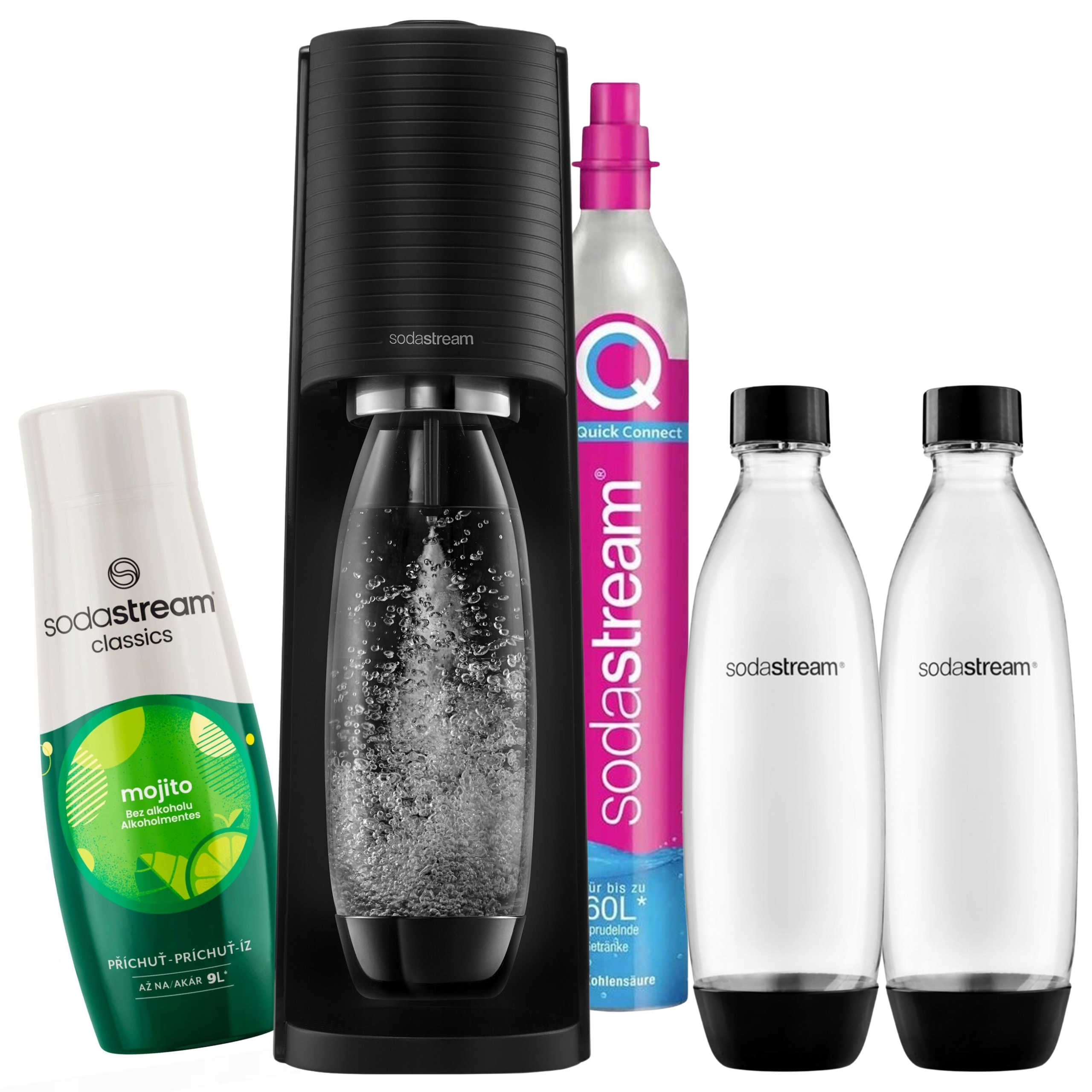 Výrobník Sody SodaStream Terra Černý pro perlivou vodu 2 lahve Sirup Mohito