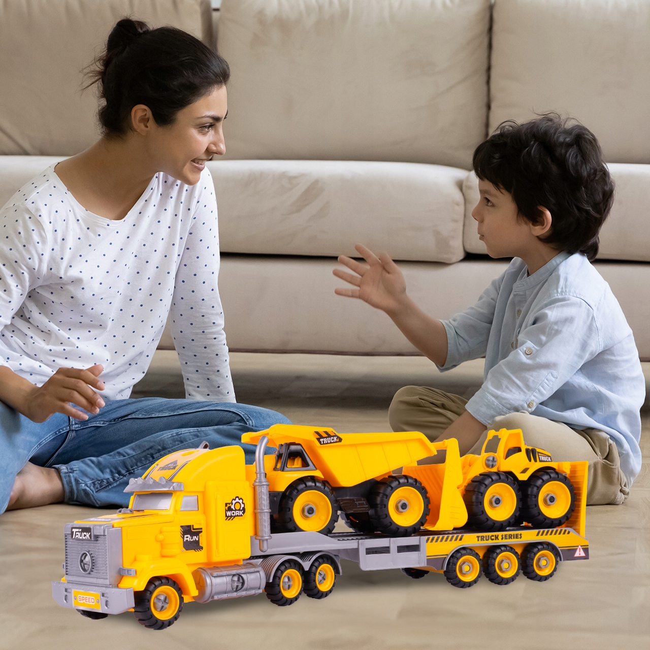 LAWETA CIĘŻARÓWKA SAMOCHÓD SPYCHACZ WYWROTKA POJAZDY ROZKRĘCANE DO MONTAŻU Bohater brak