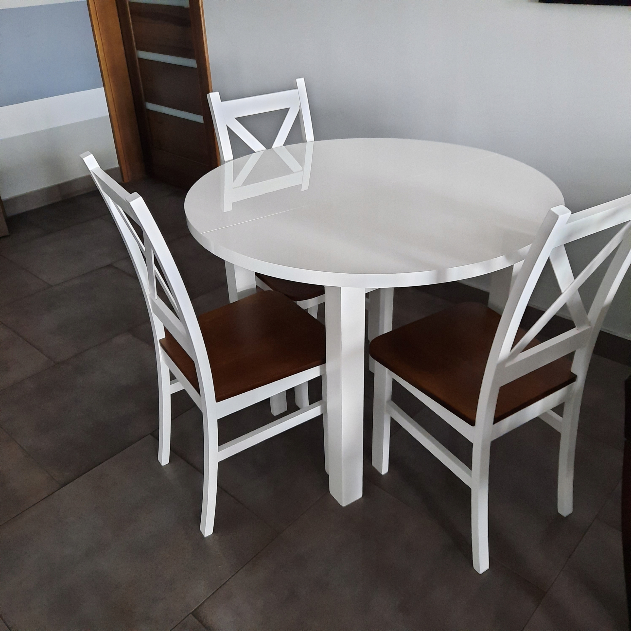 Stół okrągły rozkładany i 4 Krzesła Biały Połysk Kod producenta SL140-KK4