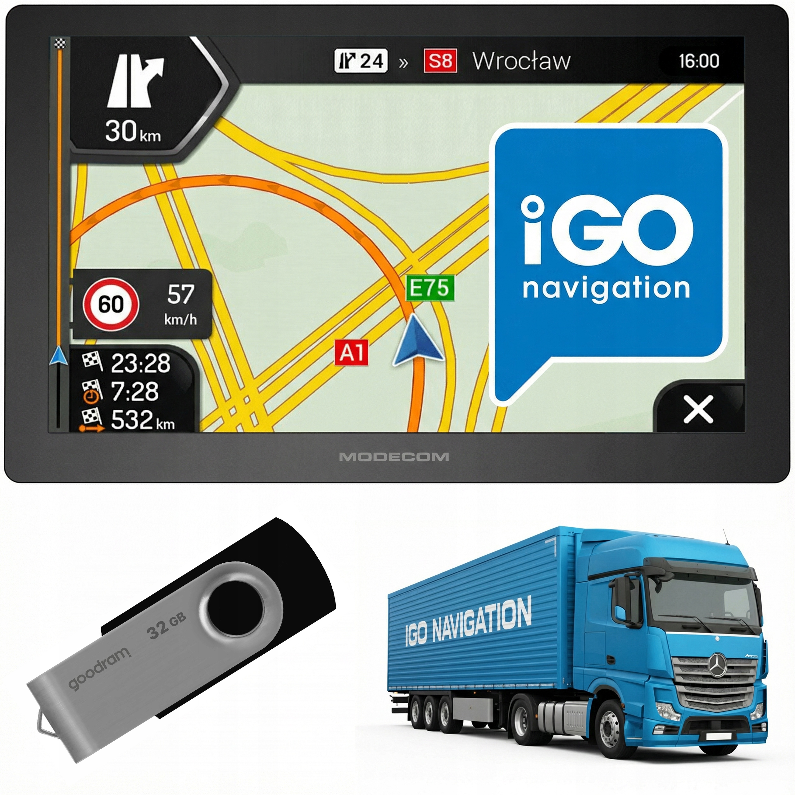 Navigace pro nákladní vozidla Modecom CX 9.0 iGO Primo Truck Tir Bus Databáze radarů 2026