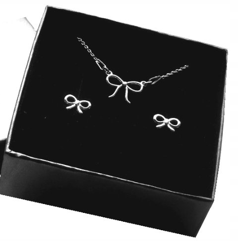 

Srebrny 925 komplet Celebrytka kokardka +pudełko