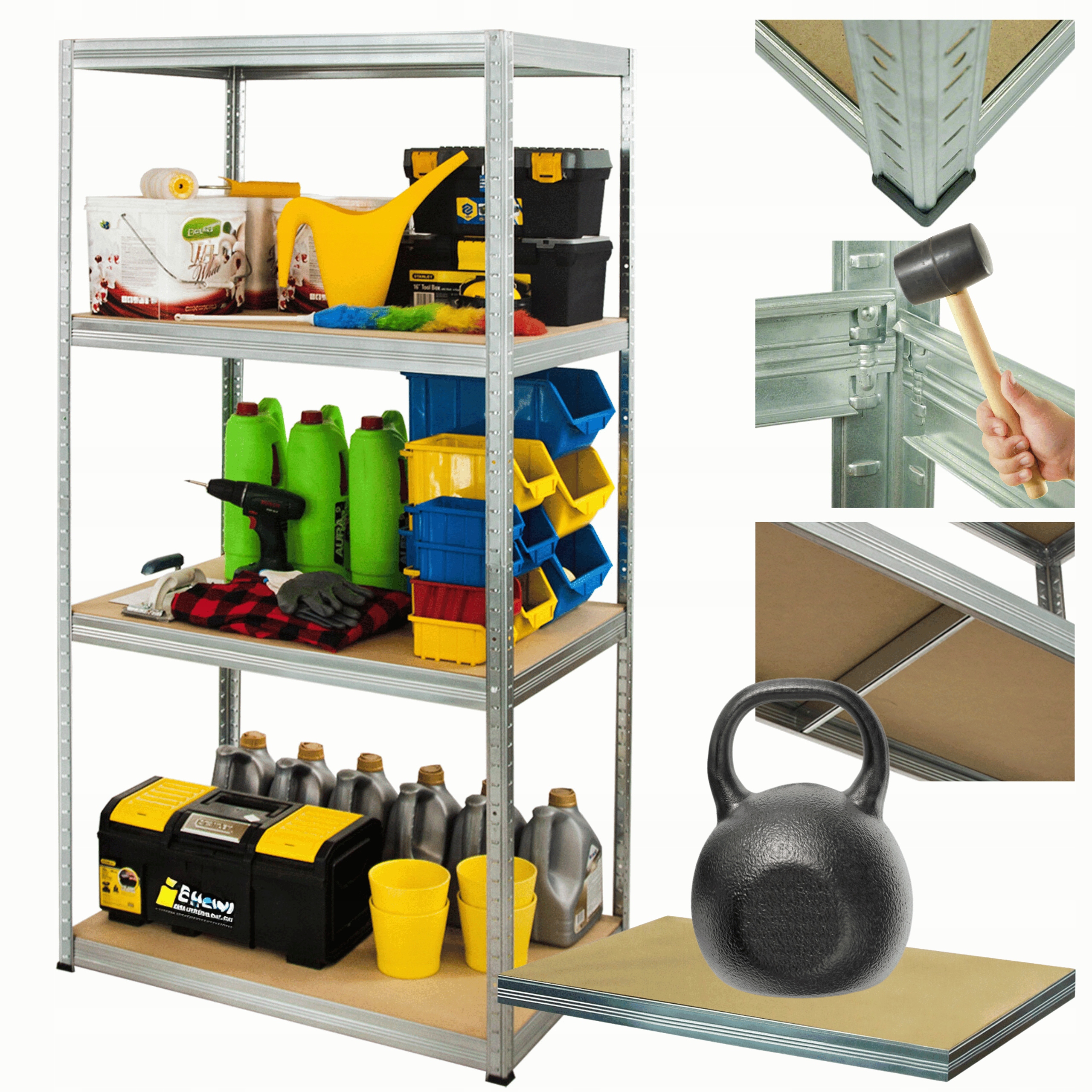 Kovový skladový regál garážový pozinkovaný Helios 180x120x30 cm 4Px175 kg