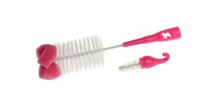 Szczotka do butelek i smoczków z gąbką różowa AKUKU