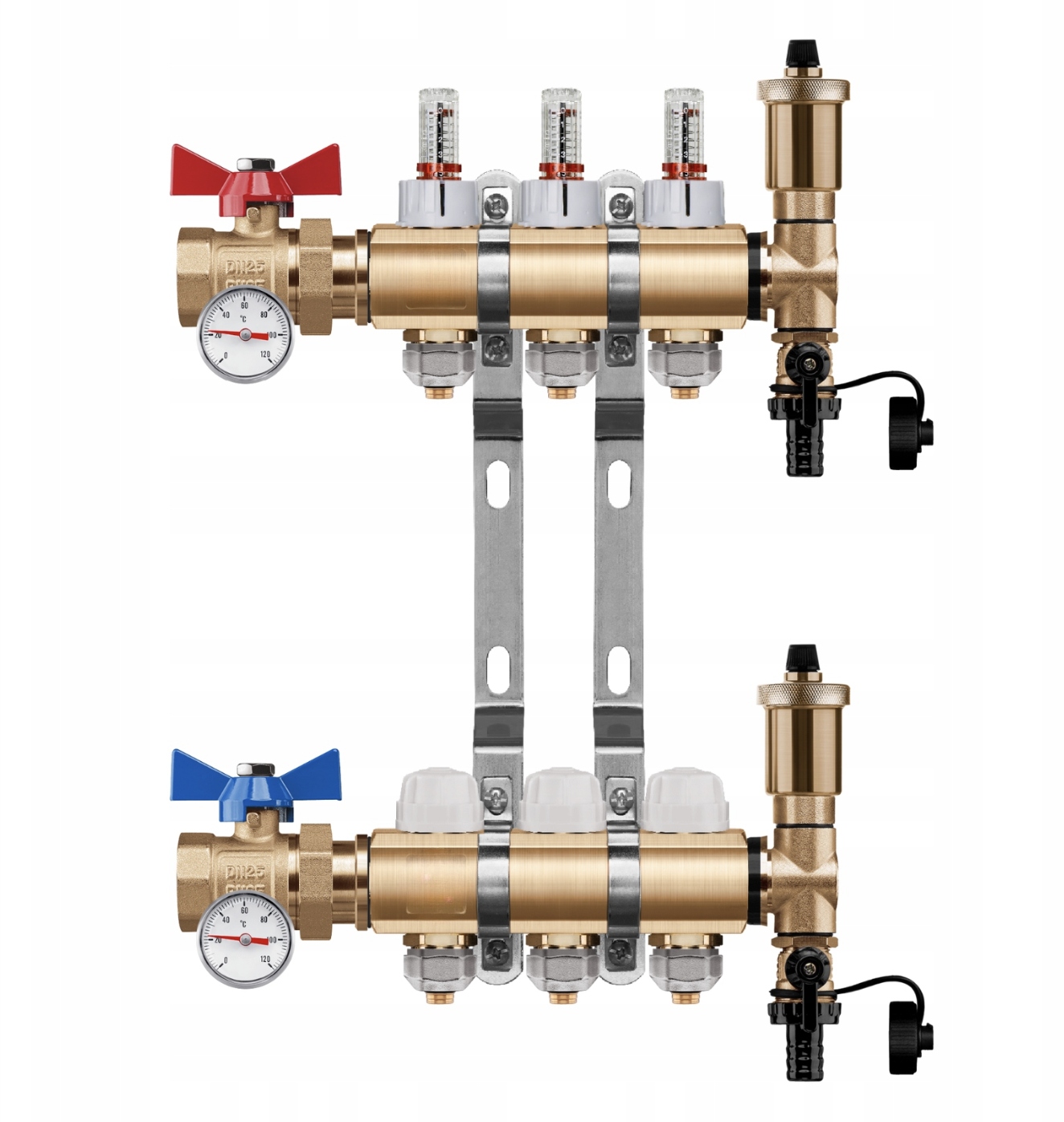 Rozdělovač podlahového vytápění 3 +pex Kulový Ventil Jednoduchý Teploměr