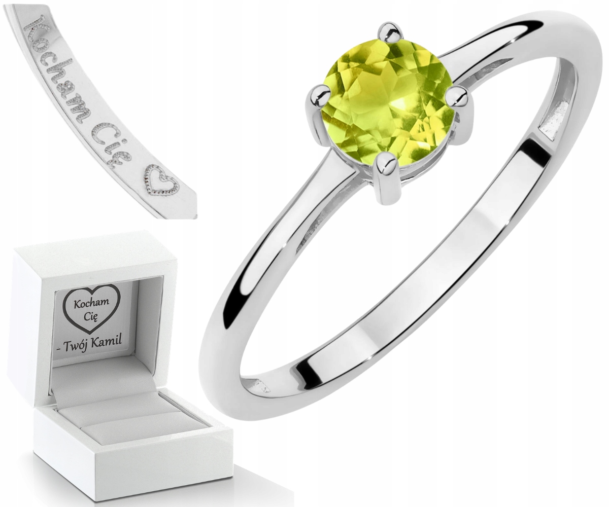 Bílé Zlato Prstýnek Přírodní Kámen Olivín Zlato 585 Dárek Gravírování