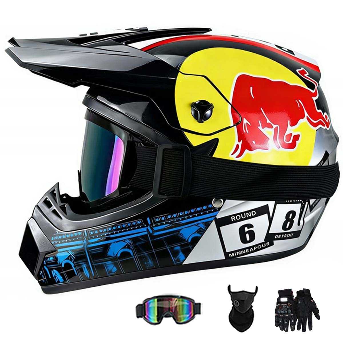 Motocyklová Přilba Lehká Enduro Quada Brýle Rukavice Maska S