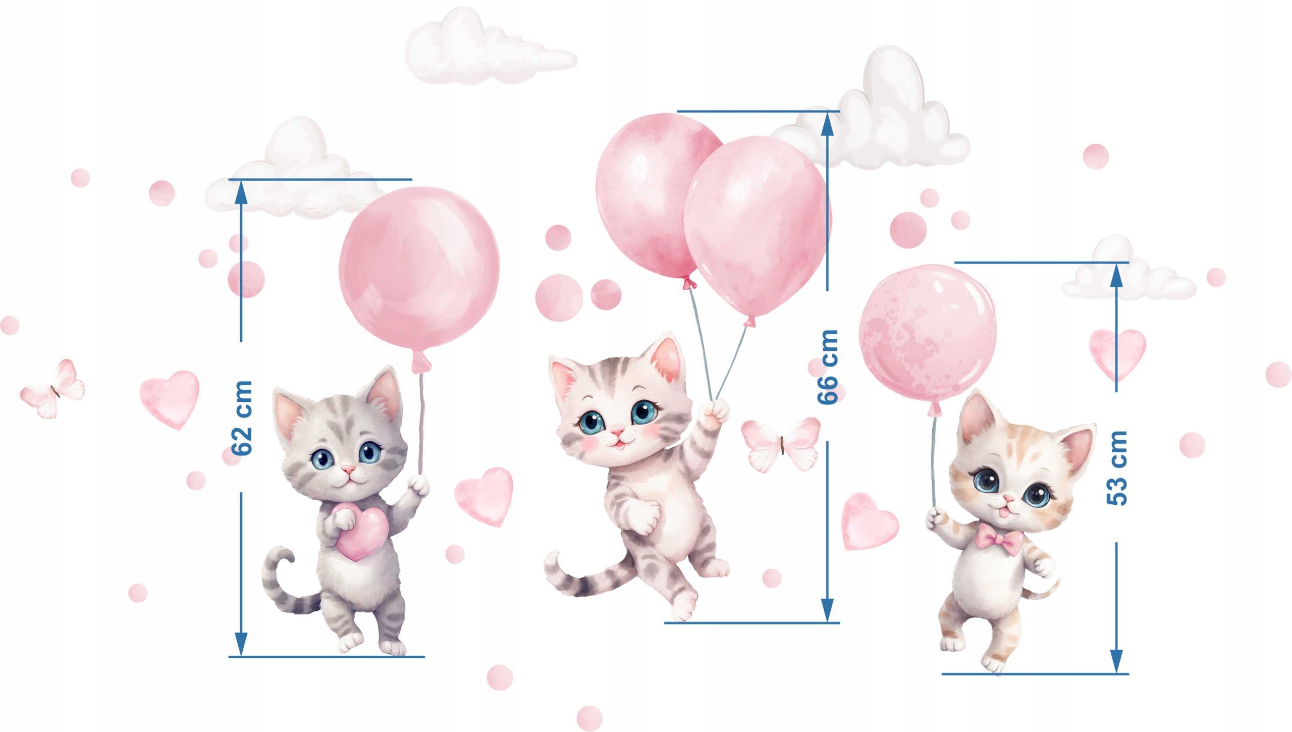 Naklejki na ścianę KOTKI PASTELOWE RÓŻOWE BALONY DLA DZIECI KOTY DECOTIA Kolor różowy