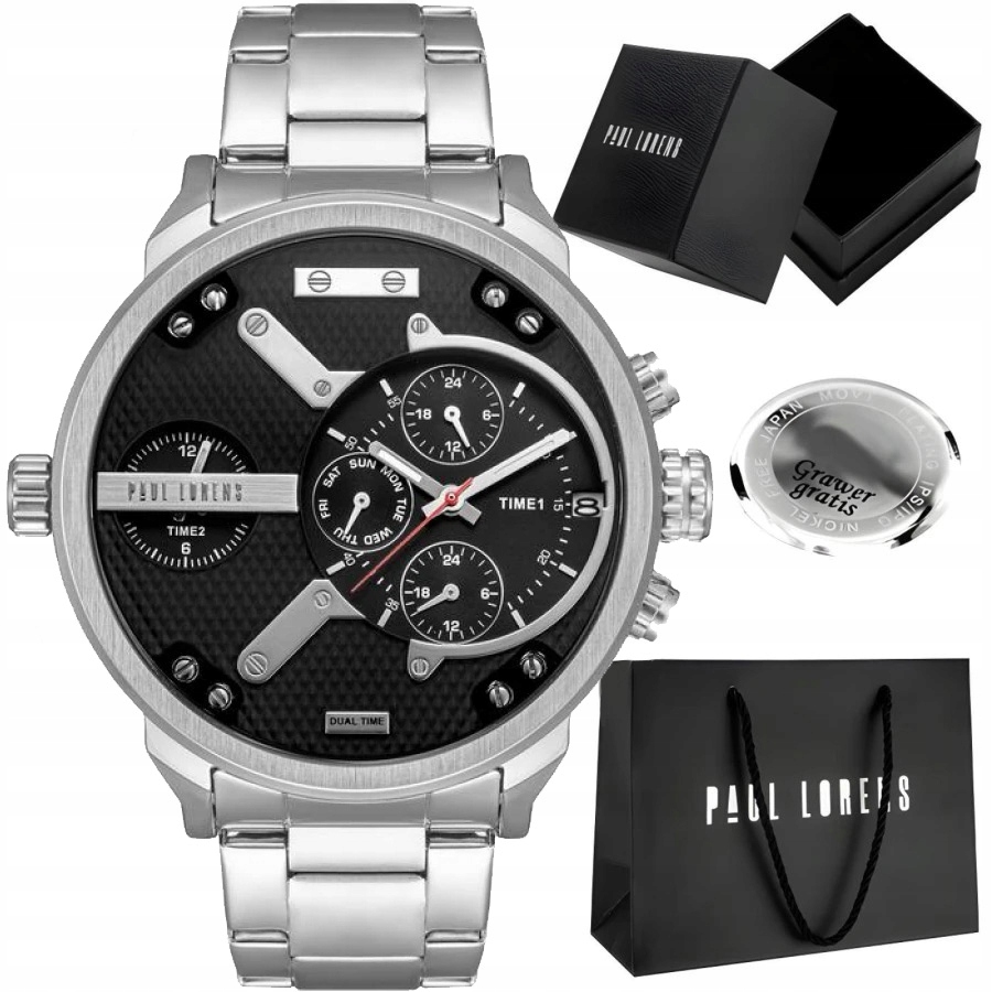 Velké pánské hodinky Paul Lorens Diezeli ocelové multidata, 24hodinový čas