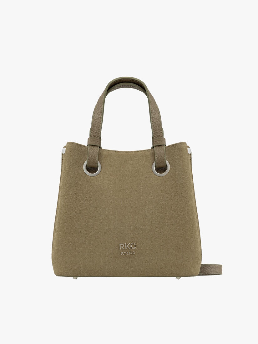 Ryłko Oliwkowa torebka ze skóry licowej i welurowej z rączką paskiem