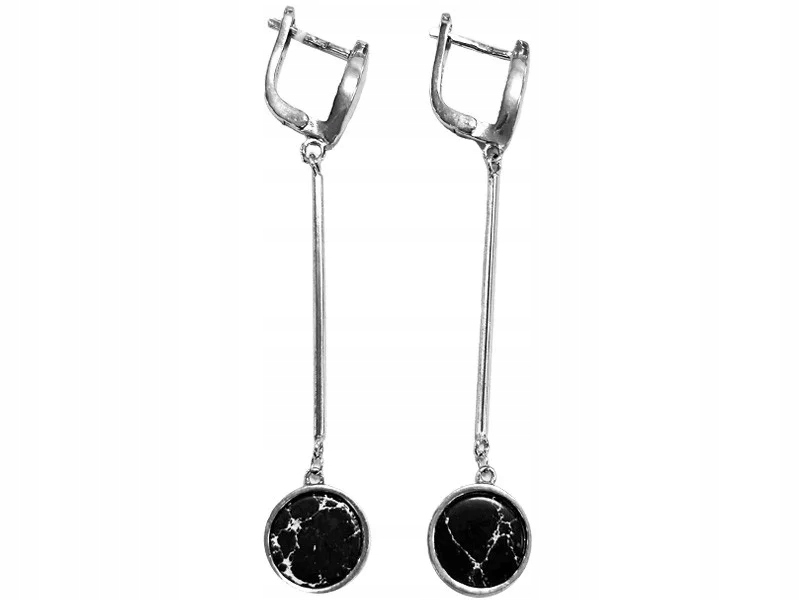 Stříbrné závěsné náušnice 925 s černými kroužky, dárek, černé kameny