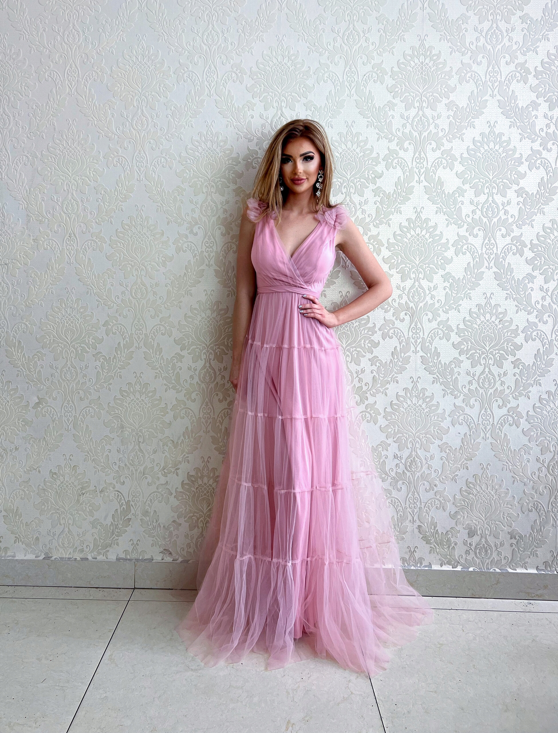 Šaty Marcysia Dlouhé Na Svatební Hostina, Pudrové, Velikost 40 L