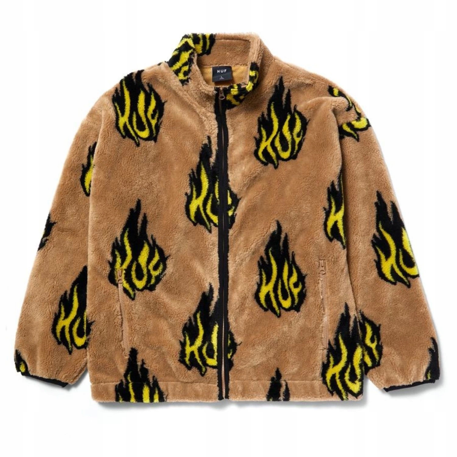 Pánská fleecová bunda Huf Flamin, béžová s potiskem teplá, na zip vel. XL