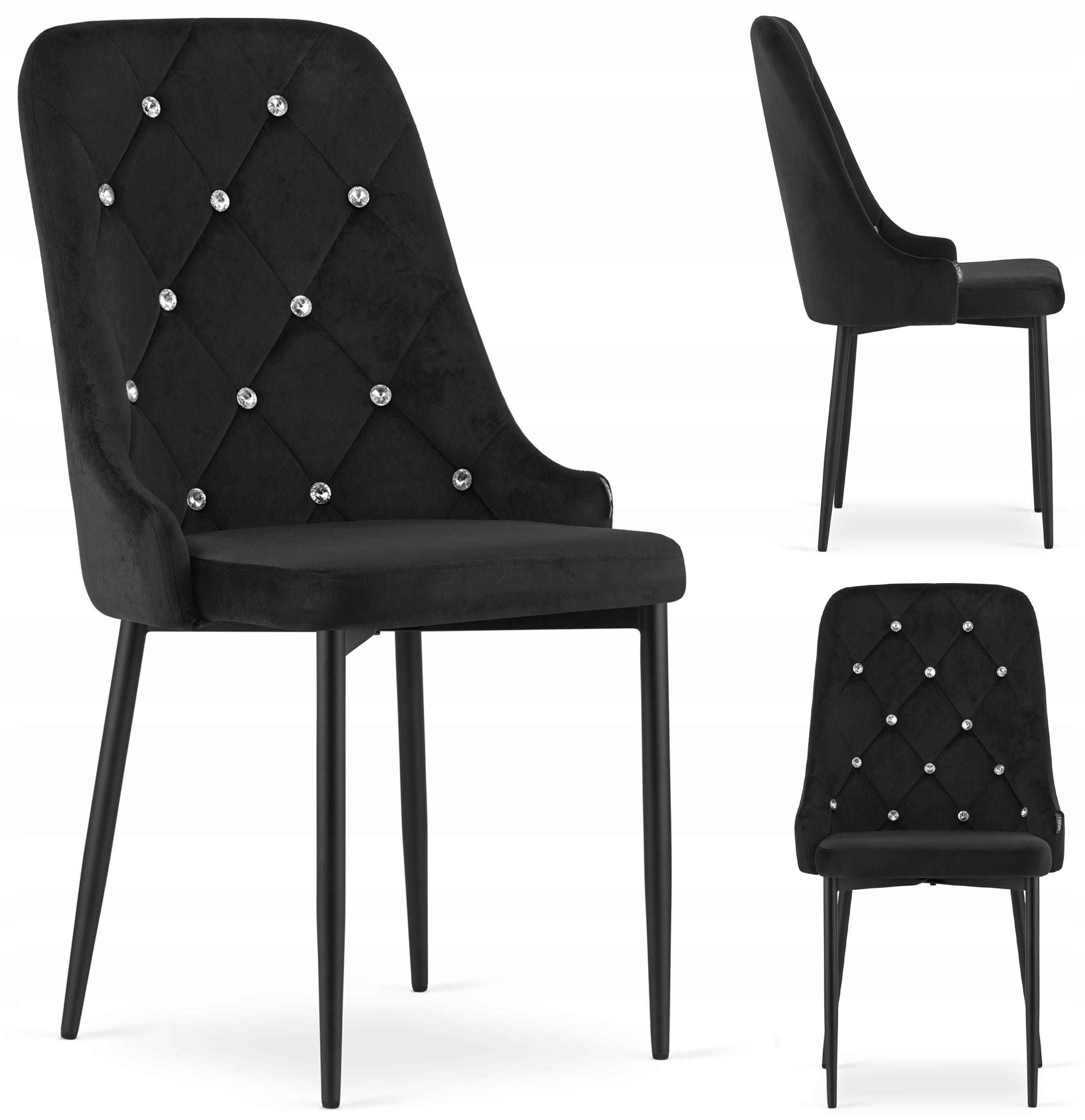 Krzesło Tapicerowane Czarne Welur Velvet Do Jadalni Salonu Welurowe Glam