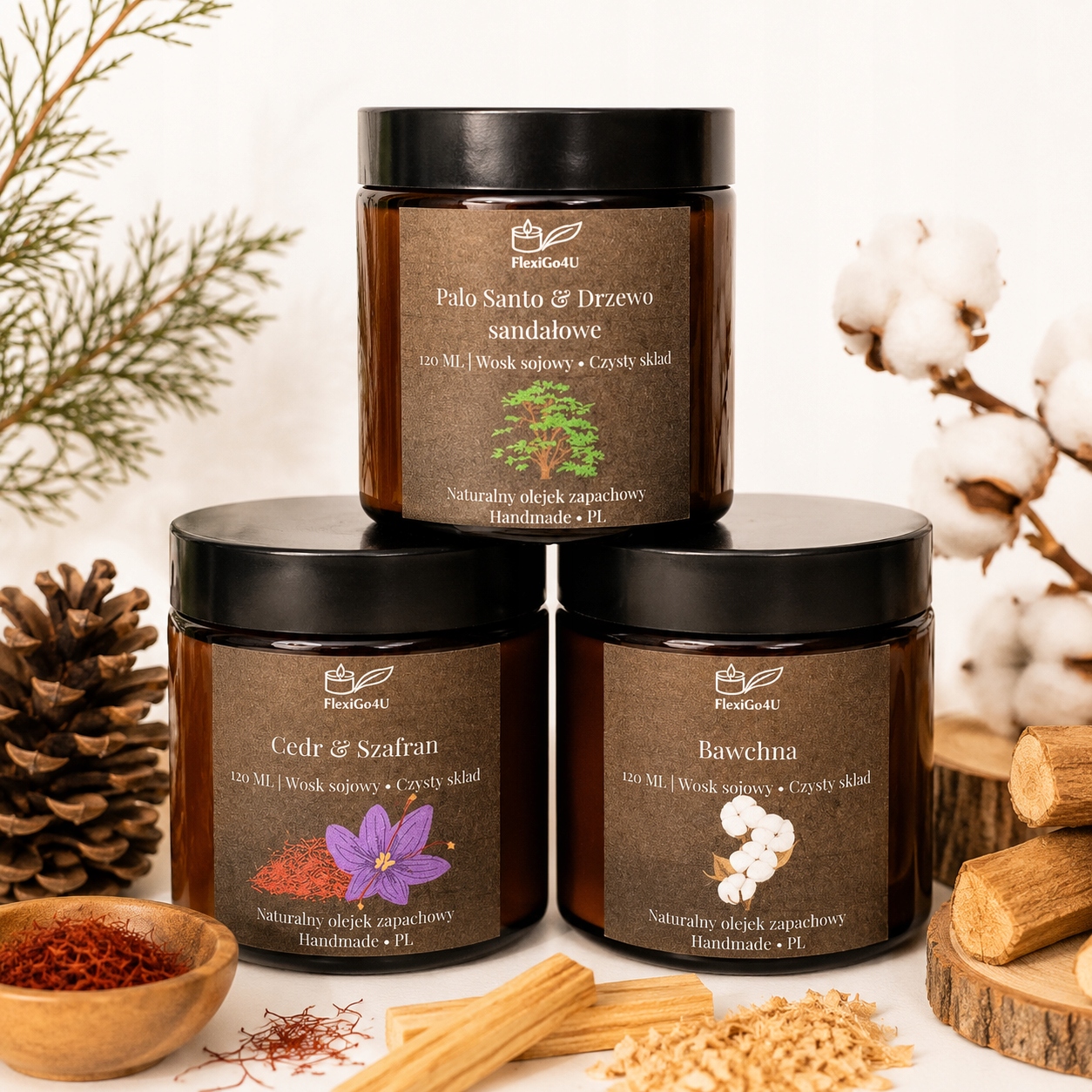 ZESTAW ŚWIECA SOJOWA ZAPACHOWA NATURALNA MĘSKA OBECNOŚĆ 3 X ŚWIECZKA 120 ML