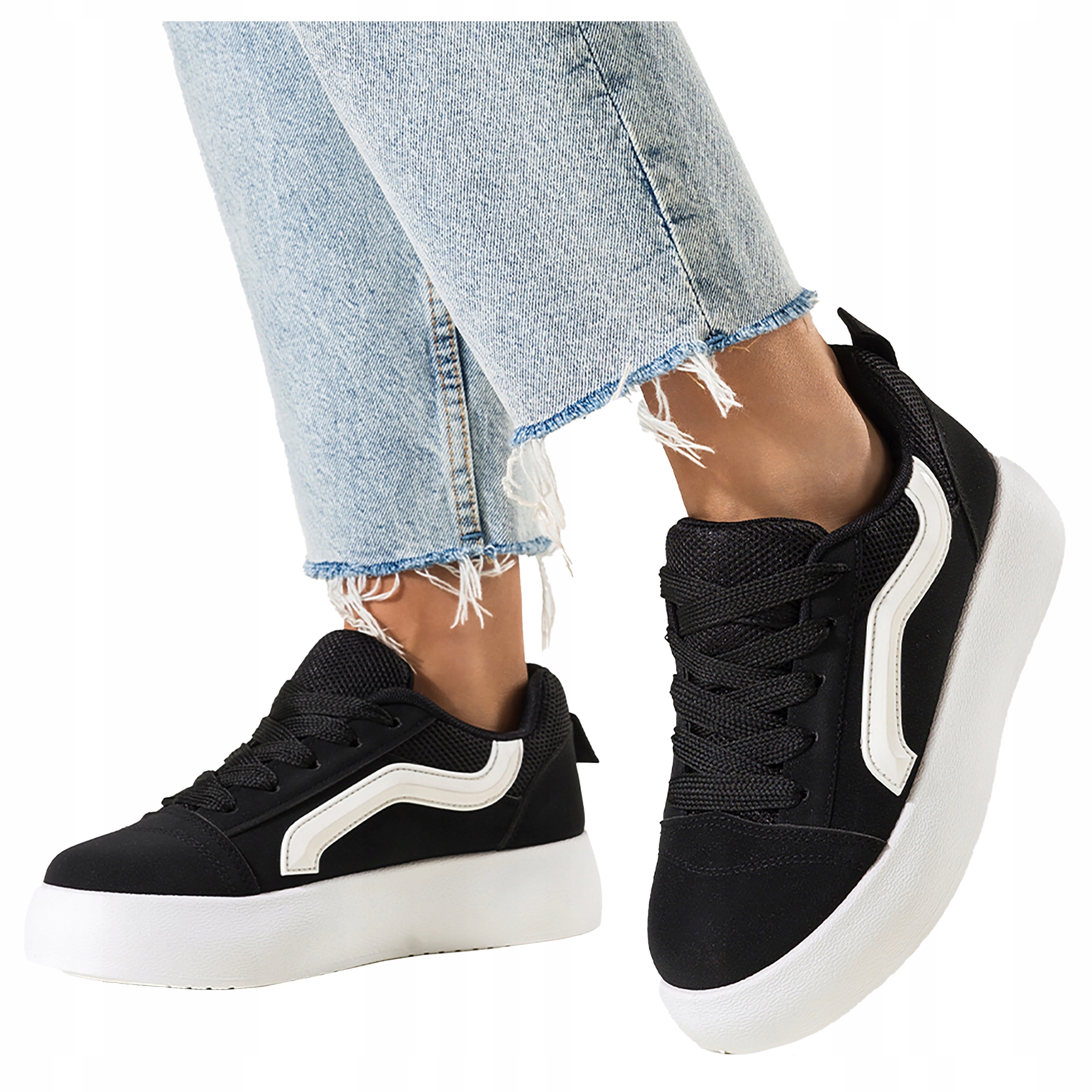 Černé Tenisky Dámské tenisky na bílé platformě, Sportovní Obuv, velikost 38