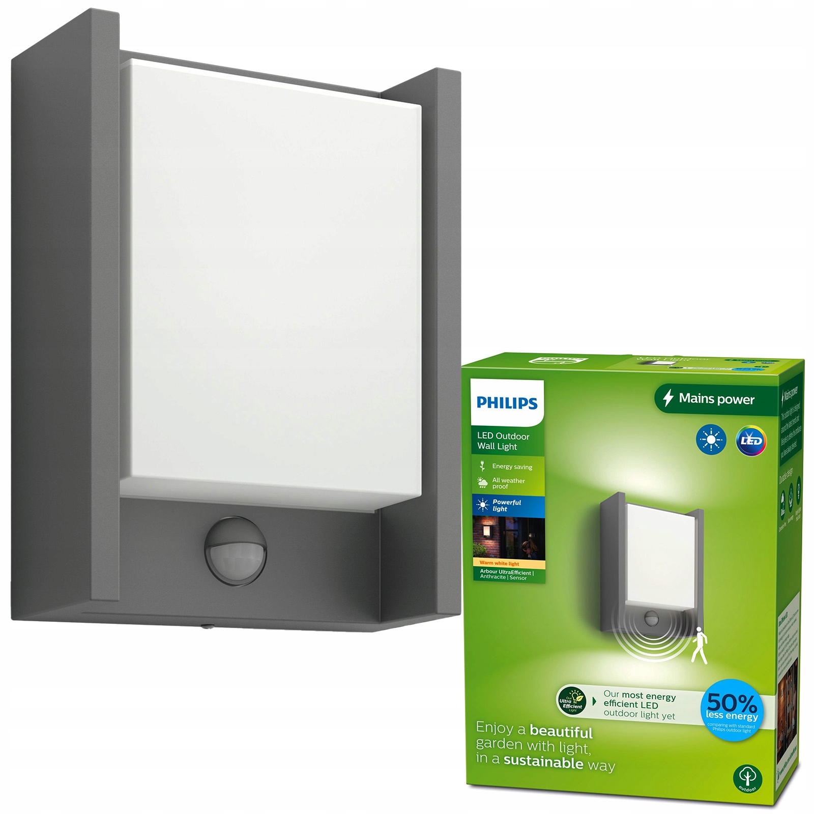 Led záhradná lampa Fasádne nástenné svietidlo Arbour Snímač pohybu IP44 Philips