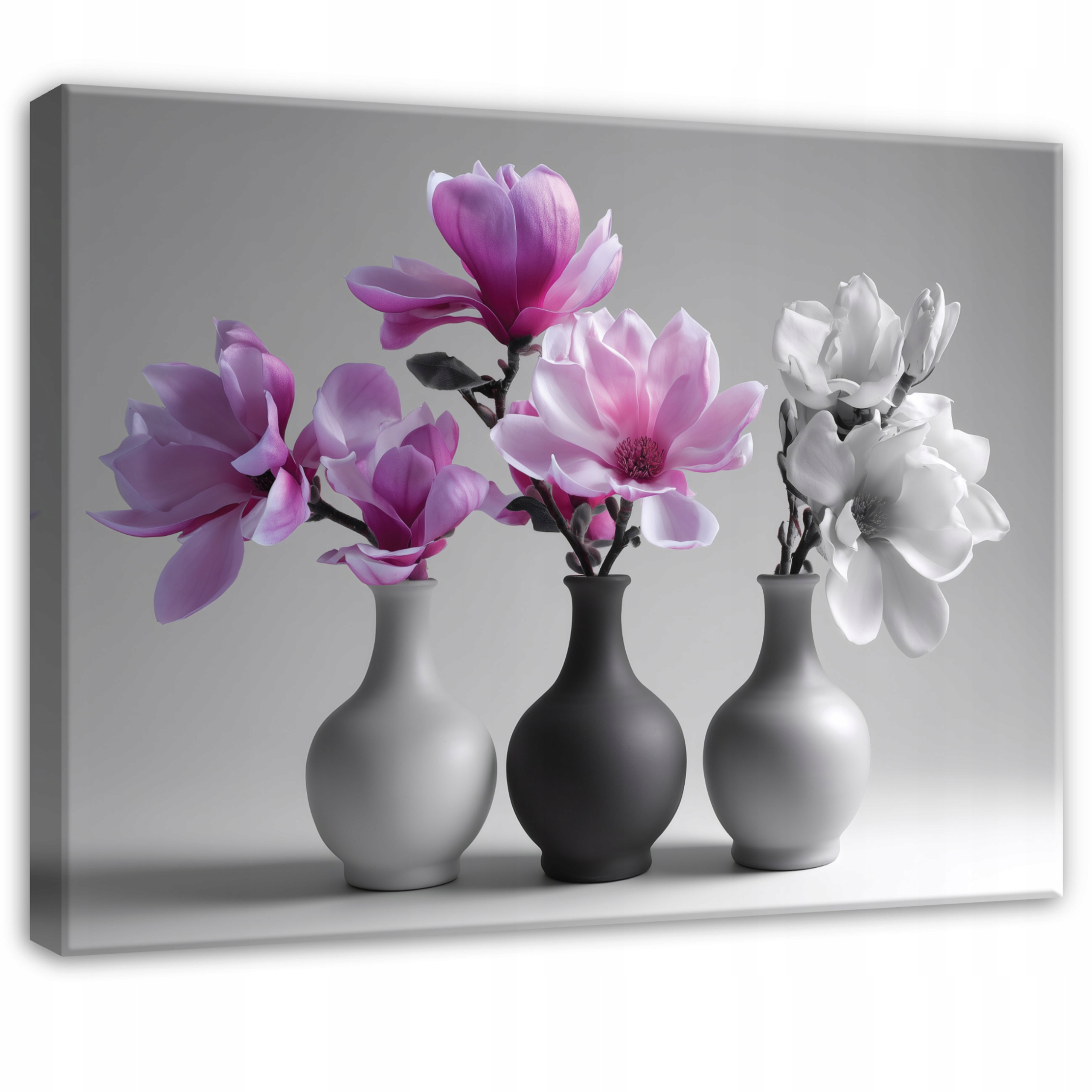 Obraz Kwiaty W Wazonie Szary Różowy Do Sypialni Salonu Na Płótnie 120x80