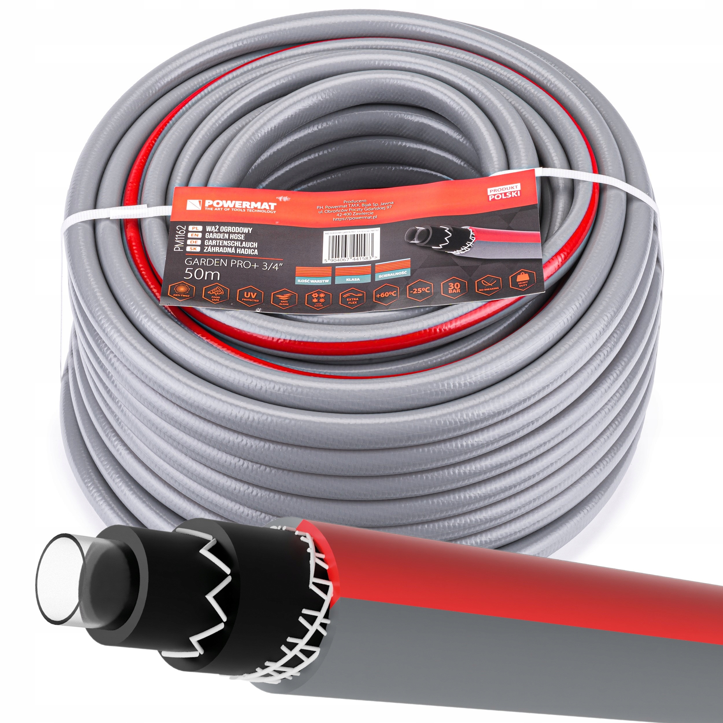 Záhradná hadica na vodu 3/4'' 50 m 6 vrstvová 30 bar