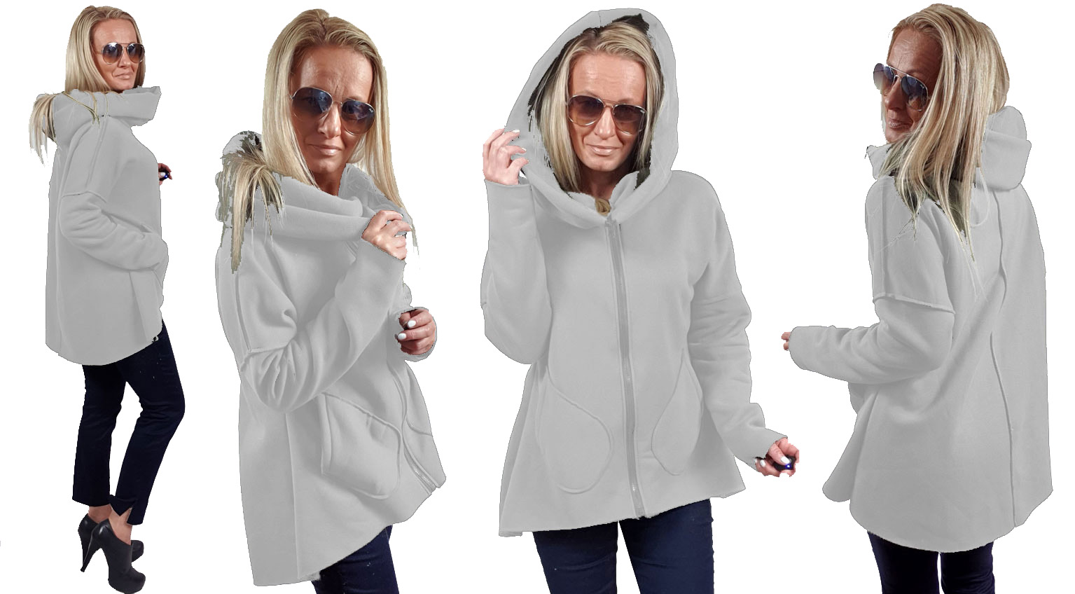 

Asymetryczna Bluza Tunika Kardigan Komin Kaptur XL