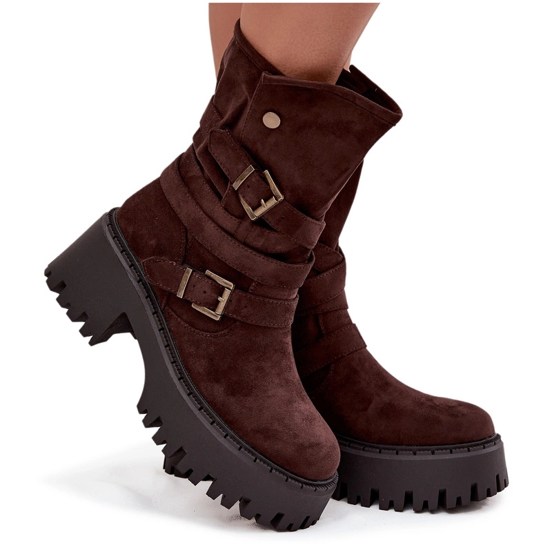 Kotníkové Boty S Páskem A Sponami, Masivní Čokoládové, Velikost 39