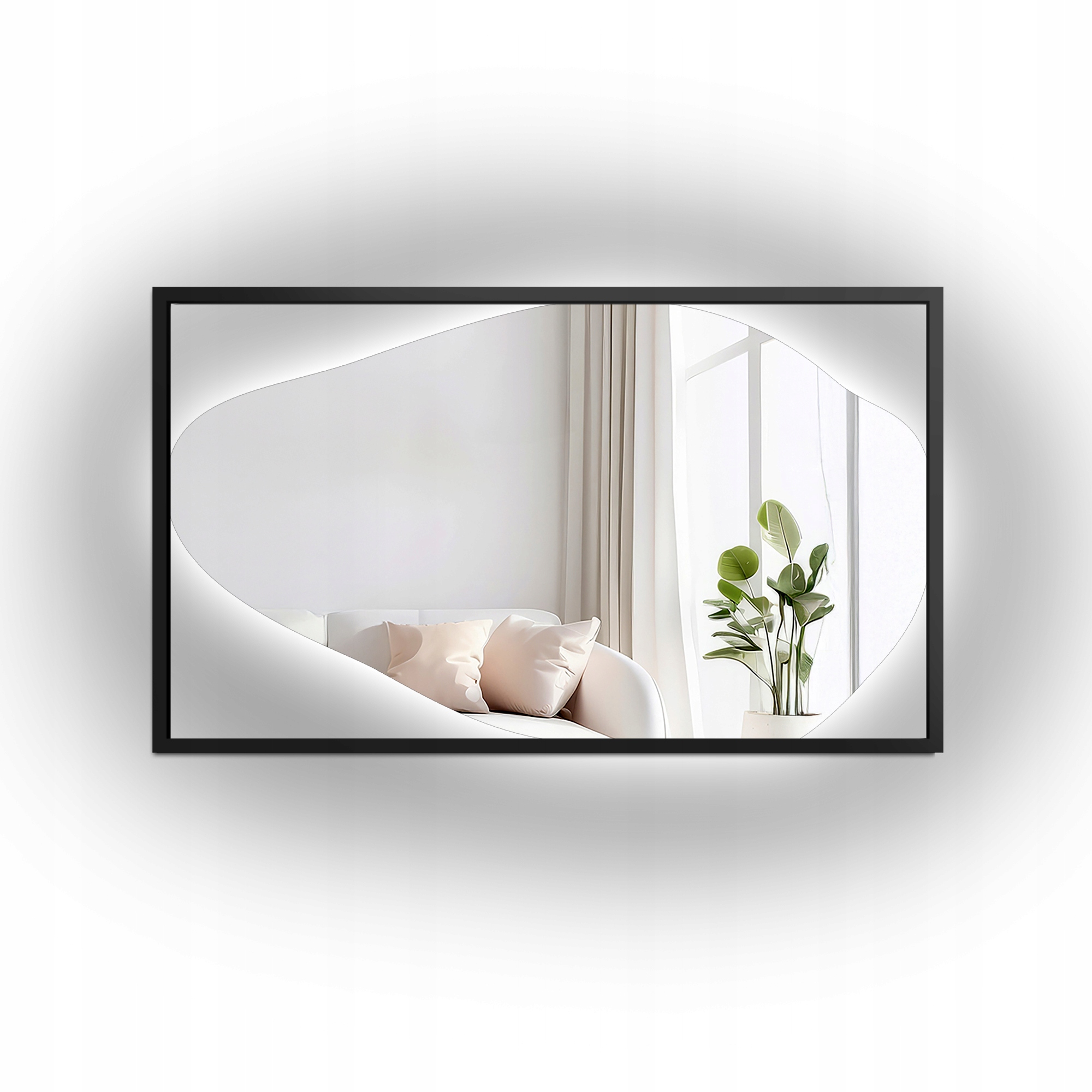 Zrcadlo v černém rámu Mdf s Led podsvícením 140x70