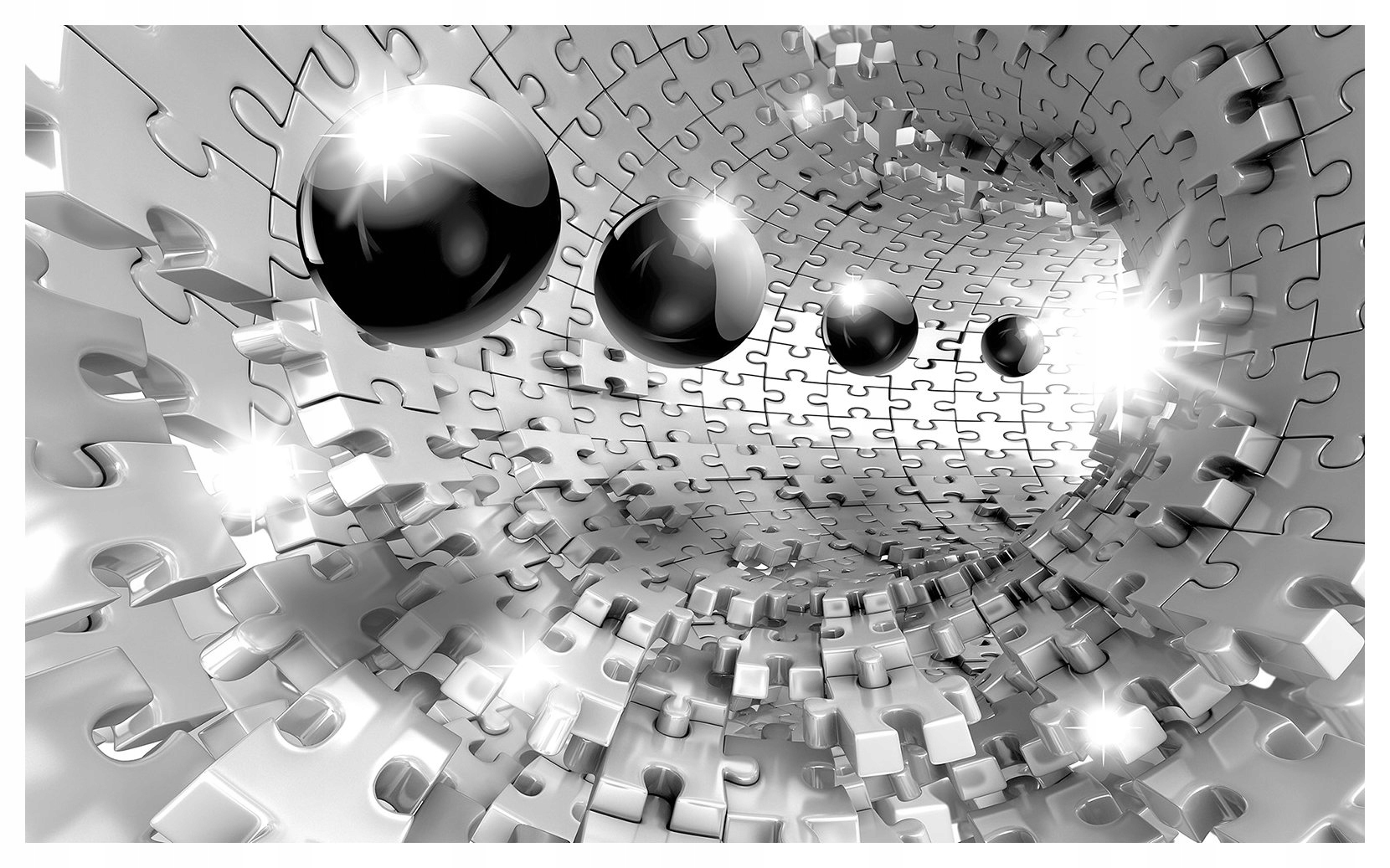 Fototapeta vlies Tunely Sféry Puzzle Ilúzia čierno-šedá 312x219 lepidlo