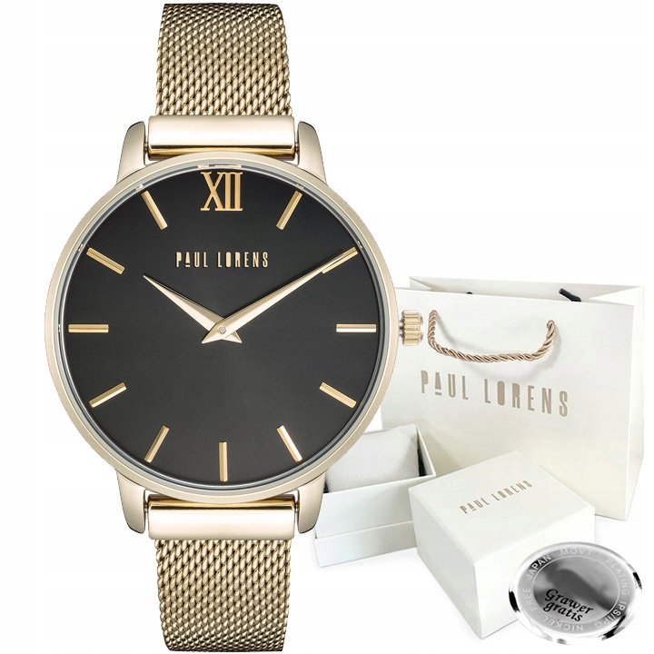 Dámské hodinky Paul Lorens Maroca černý ciferník Síťka Mesh krabička Gravírování