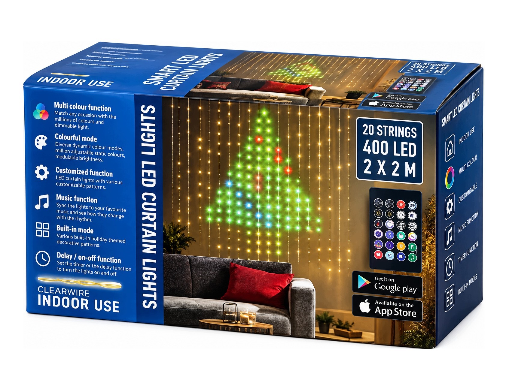 Kurtyna 400 Led Smart 2x2m Rgb Kolorowa Sterowanie Aplikacją Timer Animacje