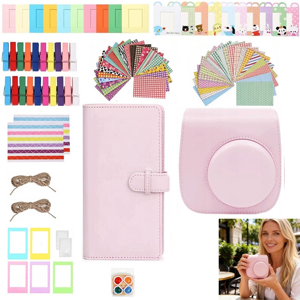 Sada Pouzdro Pro Fujifilm Instax Mini 12 11 10 9 8, Doplňky K Fotoaparátu, Růžová