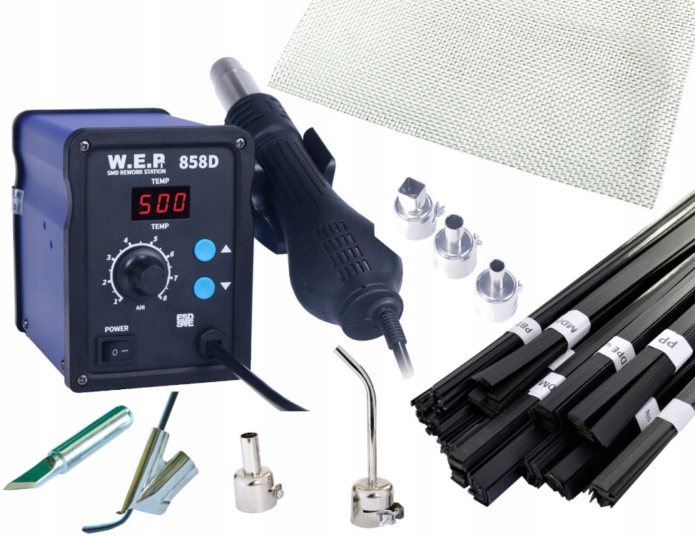 SPAWARKA DO PLASTIKU HOTAIR WEP 858D +6dysz Grot Siatka Spoiwa