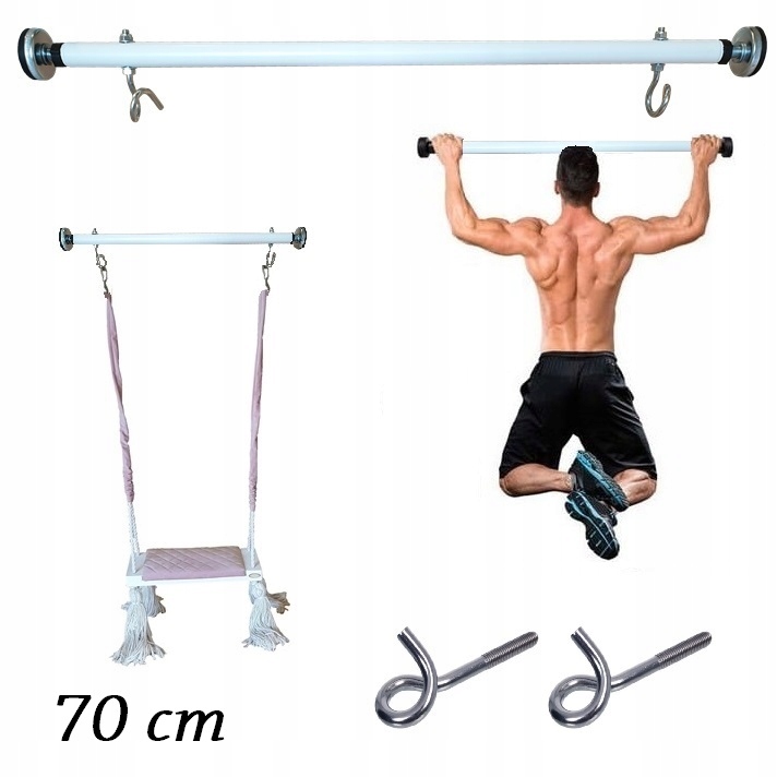 Drążek rozporowy Mocowanie Huśtawki hak do futryny Biały Haki zawiasie 70cm