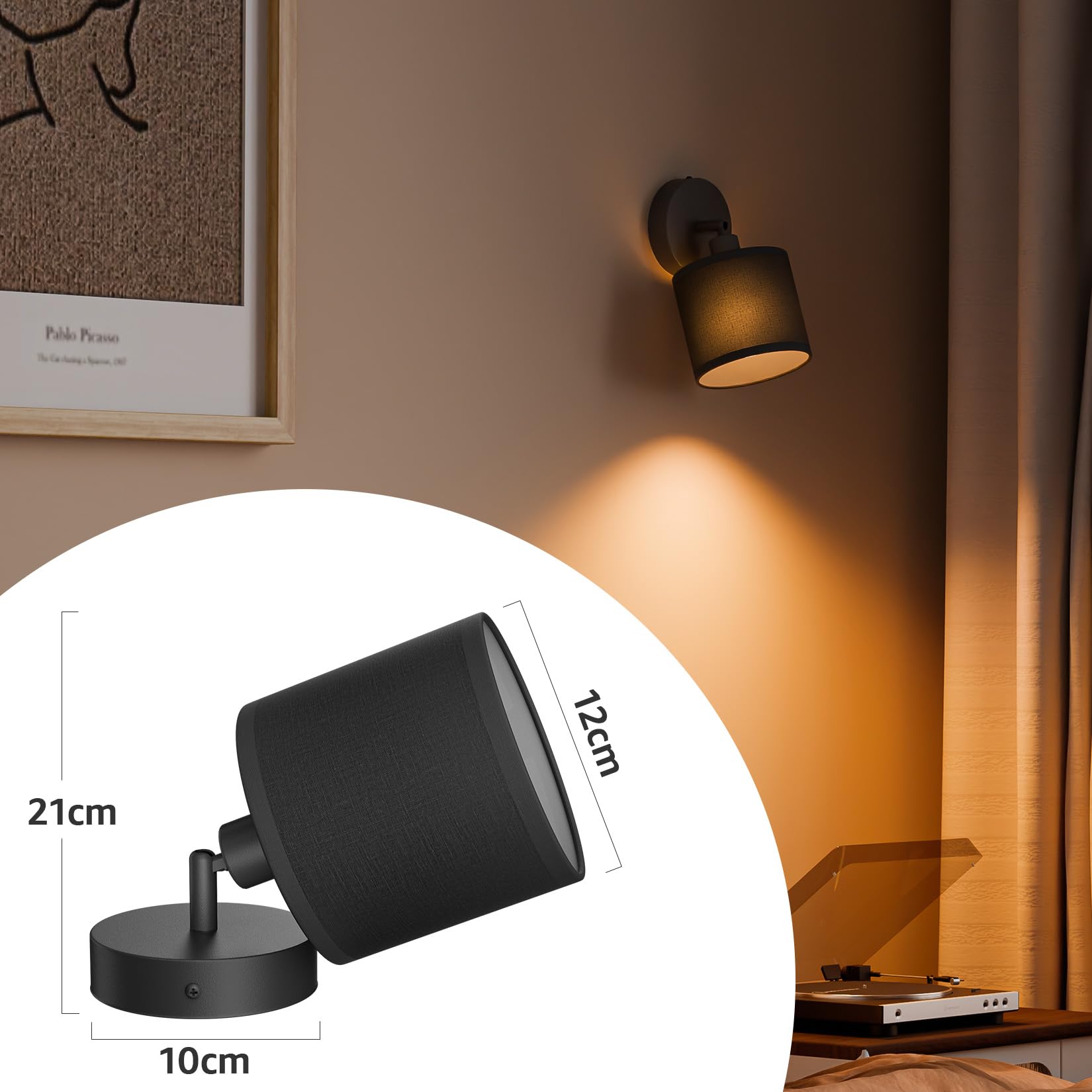 Reflektor Sufitowy Regulowany Czarny Aluminiowy Okrągły E14 2 Szt K-BRIGHT — miniatura 5