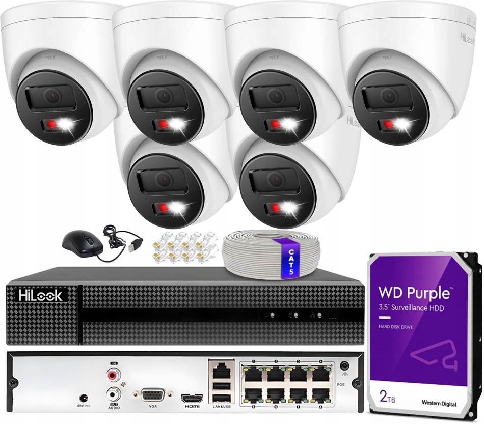 Monitorovanie Ip 6 vonkajších kamier 8Mpx 4K Hybrid Light HiLook od spoločnosti Hikvision