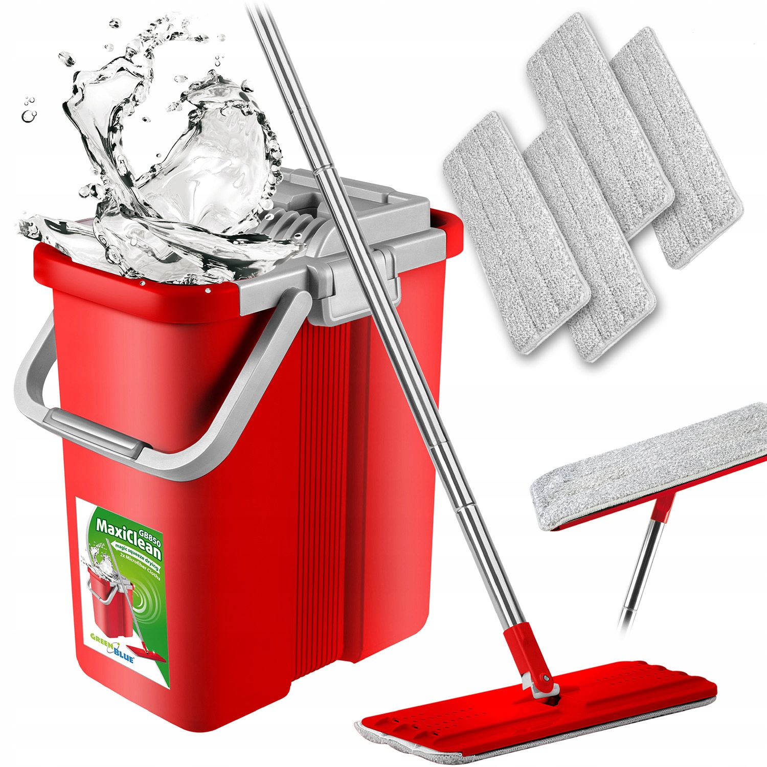 Levně Mop Plochý Set Kbelík Odšťavňovač 4 Náplně GB850
