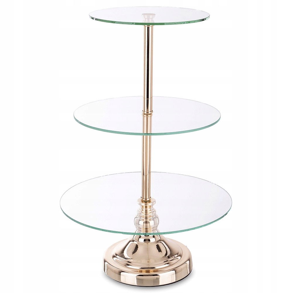 Sklenená Kovová Patera 3 Úrovňová 45 cm Zlatá Na Nožičke Moderná 40 50