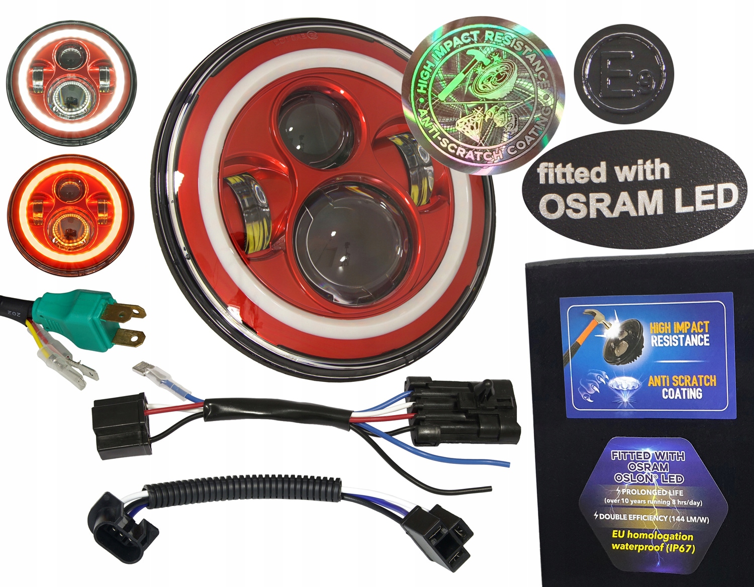 Lampa 7 palcov Led Osram 144 lm/W s Drl Anti-Scratch E homologáciou pre Harley