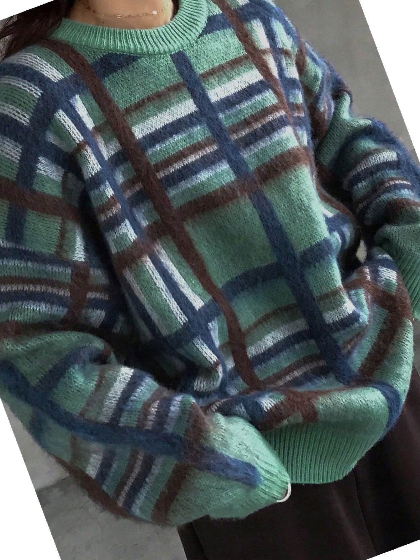 Dámský svetr Oversize Friful pro každodenní nošení s mřížkou, teplý, volný...