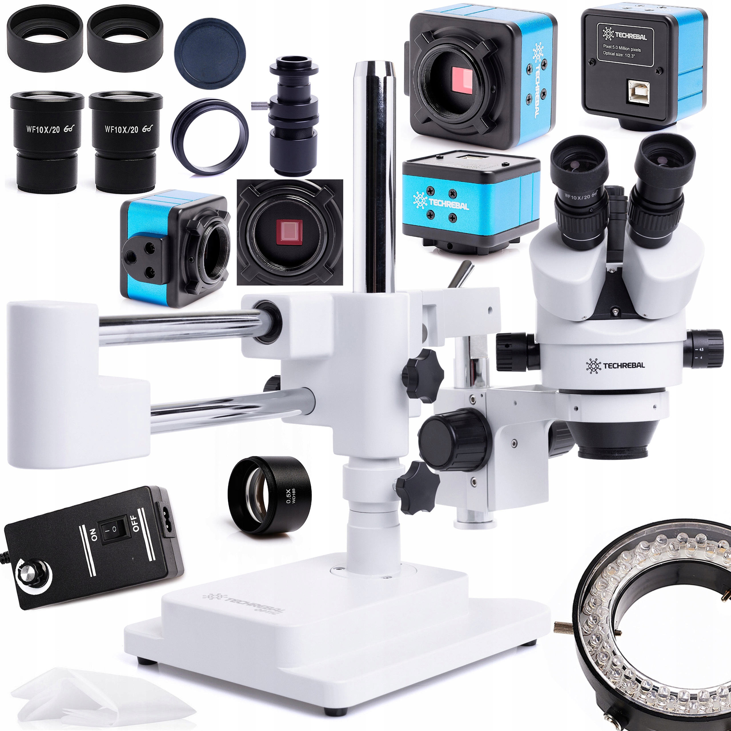 Stereoskopický Trinokulární Mikroskop 10HW Osvětlení Kamera 5MP Monitor