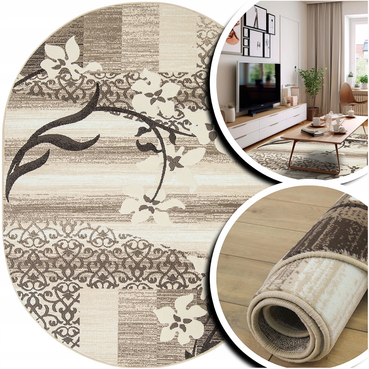 Oválný Koberec Do Obývacího Pokoje Venezia Bezový Koberec Do Předsíně Pokoje 160x225